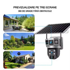Cameră Supraveghere Solară 4G cu 2 Camere AT PERFORMANCE® – 4MP HD, Zoom Optic 10x, PTZ, V380 App, Exterior, Baterie Integrată