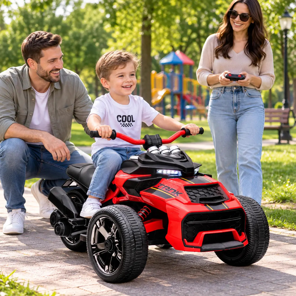 ATV Electric pentru Copii KIDOO®, 12V, Telecomandă Parentală cu Frână, 3 Trepte de Viteză, 3–7 km/h, Lumini, Sarcină Max. 30 kg