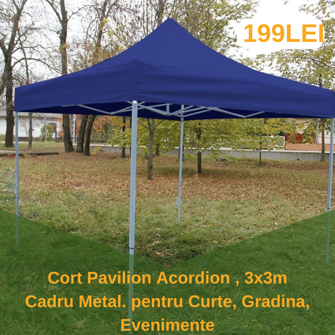 Cort Pavilion 3x3m  Pliabil TIP ACORDION Cadru Metal pentru Curte, Gradina, Evenimente