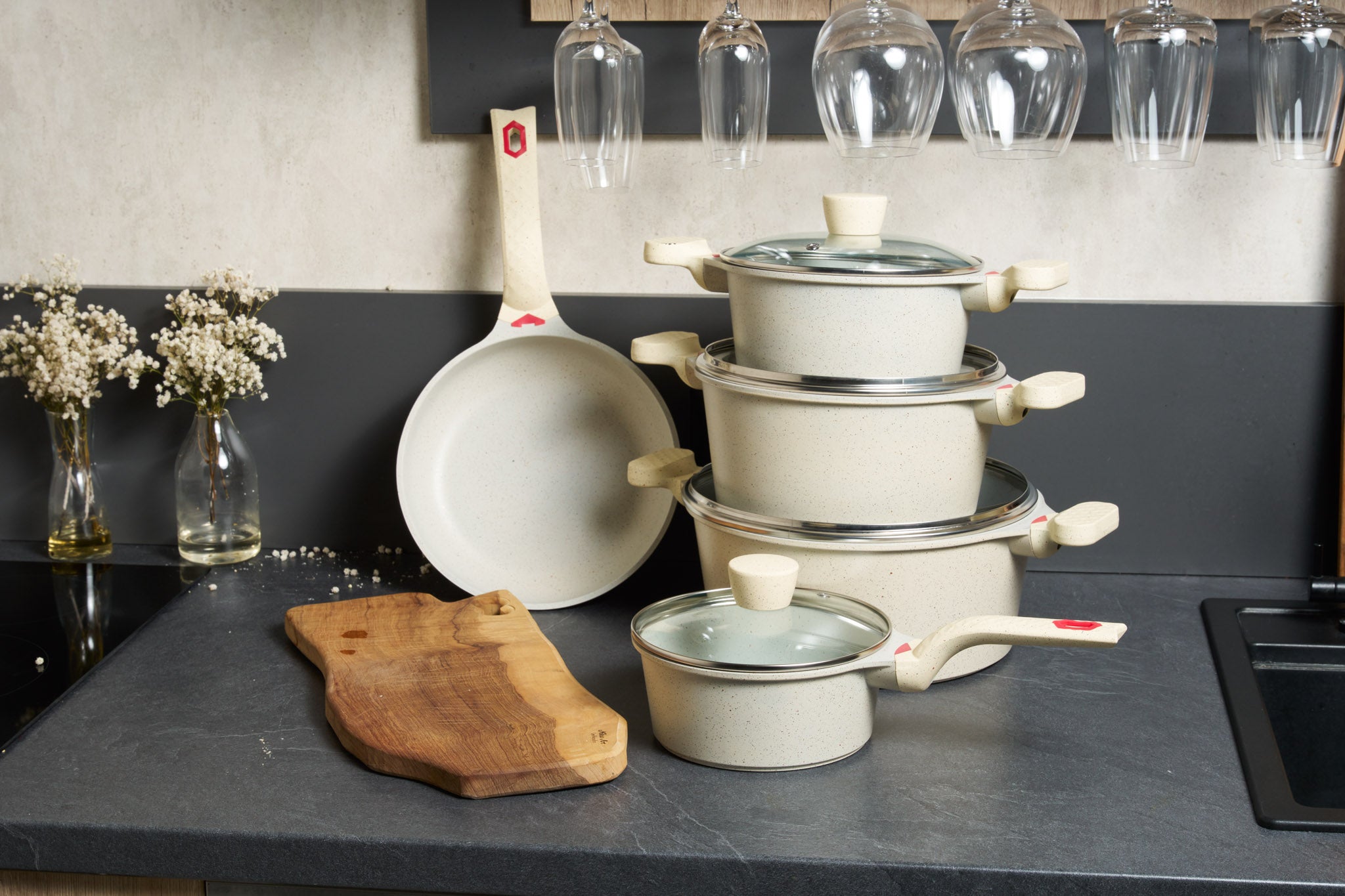 Set oale granit antiaderent, 9 PIESE, Elegance