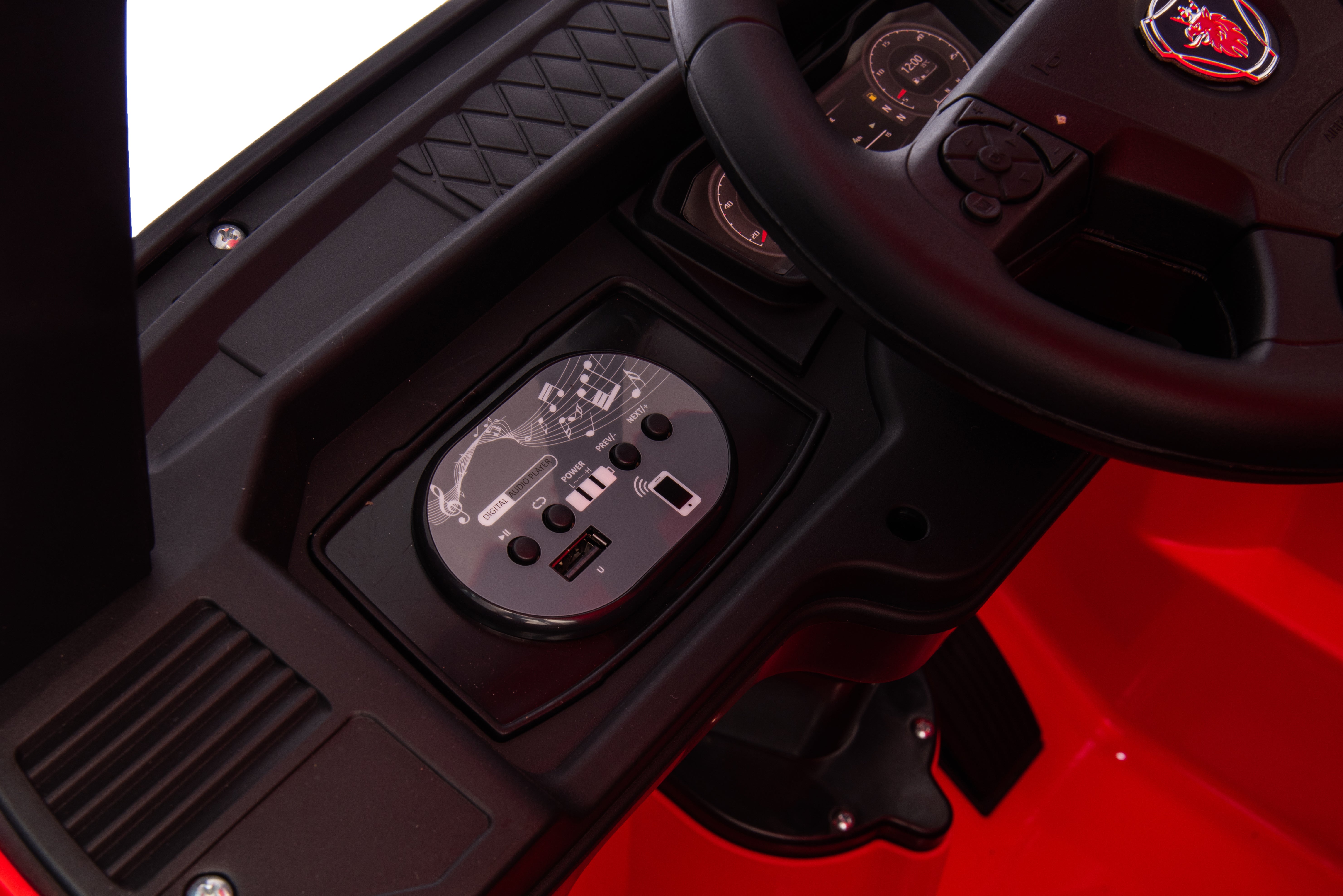 Camion electric cu remorcă pentru copii oficial licentiat, KIDOO, 12V, 2 motoare 35W, telecomandă 2.4G, suspensie pe 4 roți, lumini, muzică, viteză 3-5 km/h, uși funcționale