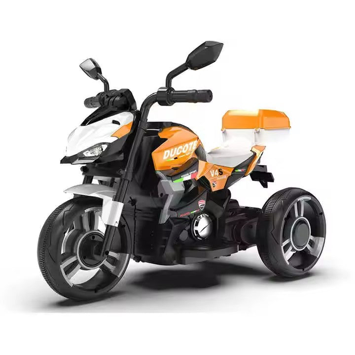 Motocicleta Electrica cu Acumulator Pentru Copii AT PERFORMANCE®, Cu melodii si lumini, 6V, Max 30 kg, 3 Roti, Mers cu spatele, Galben