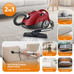 Aspirator cu Sac HALEY® HY-906, 2800W, Putere Aspirare 500W, Sistem Filtrare Multiplă, Capacitate Sac 2.0L, Roșu