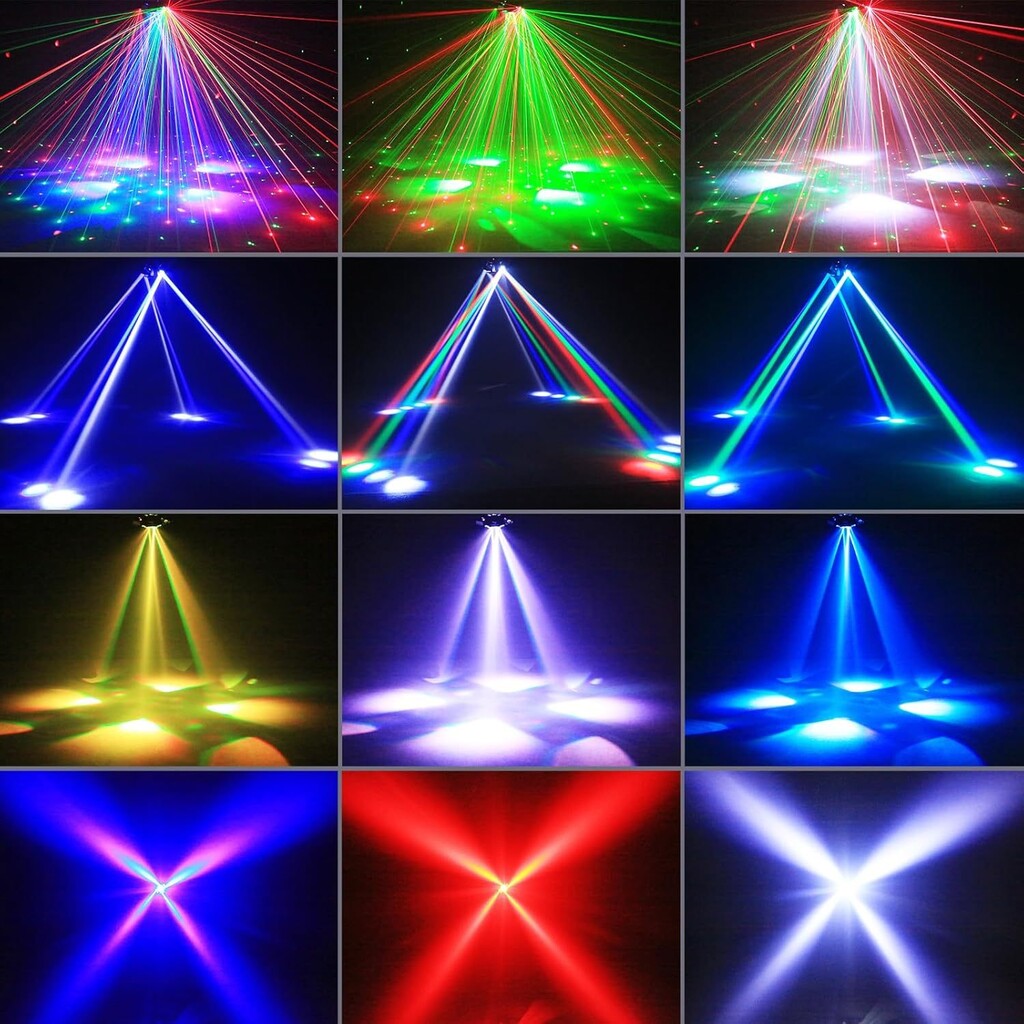 Proiector de Lumini Party 4-în-1 RGBW cu Laser și Stroboscop, 65W