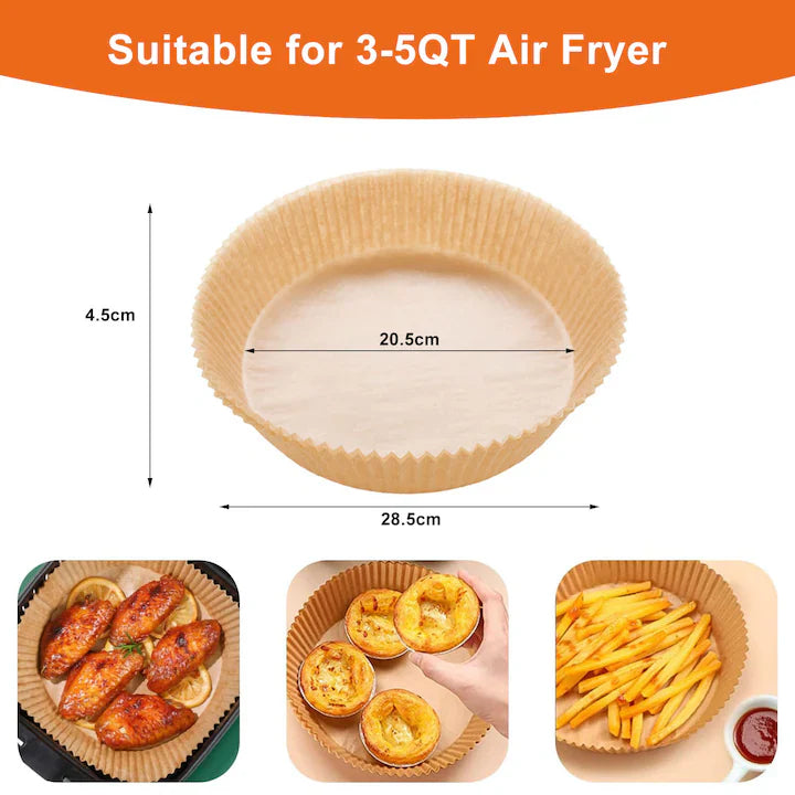 Hartie de copt pentru Air Fryer, AT PERFORMANCE®, rezistent la ulei, rezistent la apa, usor de curatat, model de desene animate, 20×20×4, 5 cm, maro, 30 buc