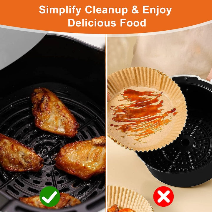 Hartie de copt pentru Air Fryer, AT PERFORMANCE®, rezistent la ulei, rezistent la apa, usor de curatat, model de desene animate, 20×20×4, 5 cm, maro, 30 buc