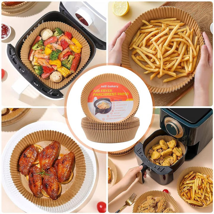 Hartie de copt pentru Air Fryer, AT PERFORMANCE®, rezistent la ulei, rezistent la apa, usor de curatat, model de desene animate, 20×20×4, 5 cm, maro, 30 buc