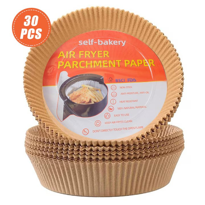 Hartie de copt pentru Air Fryer, AT PERFORMANCE®, rezistent la ulei, rezistent la apa, usor de curatat, model de desene animate, 20×20×4, 5 cm, maro, 30 buc