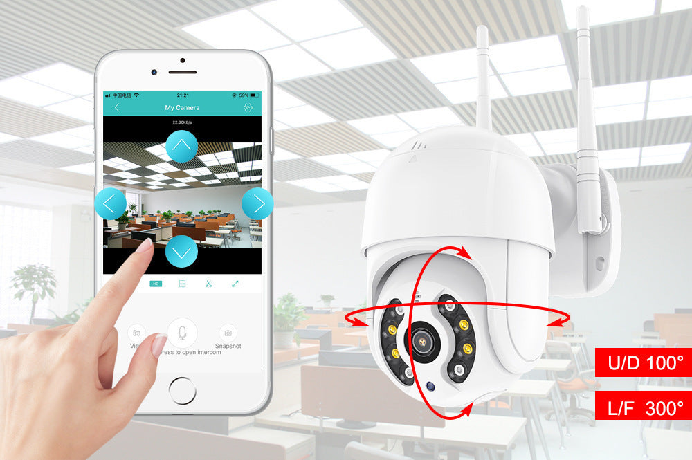 Camera de Supraveghere WIFI, AT PERFORMANCE®, 5MP, Exterior/Interior, Ultra HD 4K, 10X Zoom, Rotire 360°, Leduri Lumina, URMĂRIRE, Vedere Nocturna, Alarma.