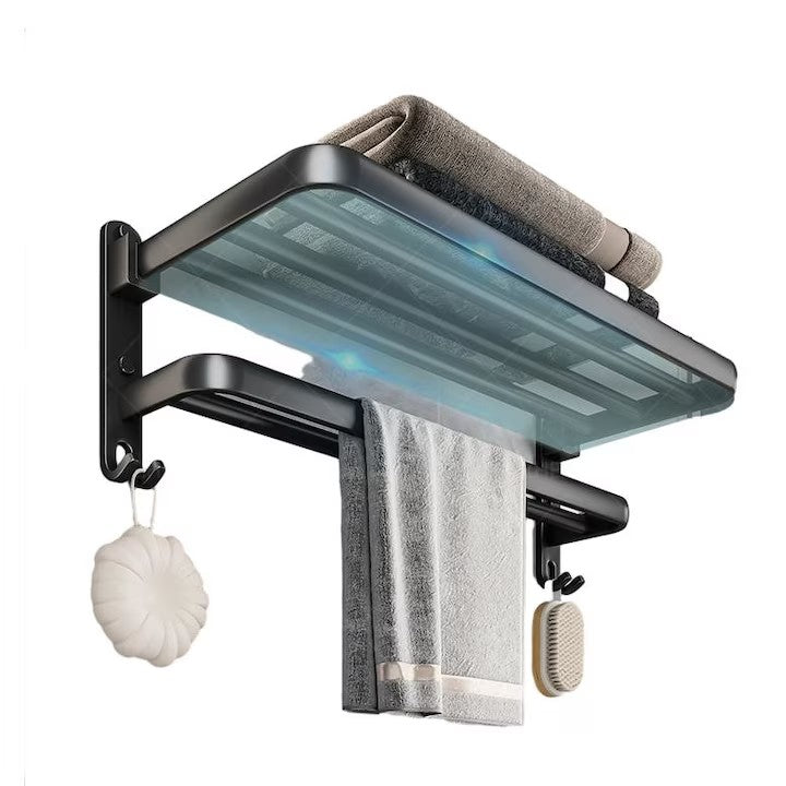 Suport Pliabil pentru Prosoape Baie AT PERFORMANCE®, Oțel Inoxidabil Negru, 60x21x19 cm – Compact, Elegant, Ușor de Montat