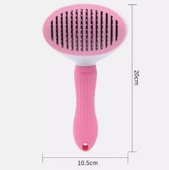 Perie animale pentru curatarea si ingrijirea parului, cu buton auto-curatare, pisici, caini, iepuri, roz