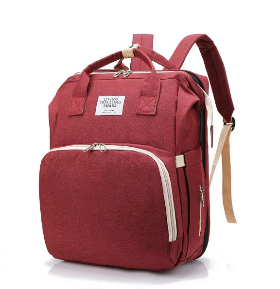 Rucsac Multifuncțional 3-in-1 pentru Bebeluși cu Pat Pliabil și Saltea, Roz Deschis – Impermeabil, Spațios, 39x30x18 cm