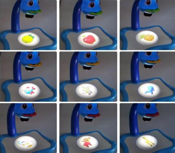 Masa de Desenat Educationala At Performance, Pentru Copii, cu Proiector si Muzica, Set 12 Culori, 24 imagini, Albastra