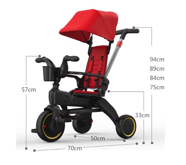 Tricicleta 4IN 1, At Performance, Centura Prindere, Bara Protectie, Piele ecologica, Suport Pahar, Pedale Detasabile, 6 luni+, Rosu / Negru