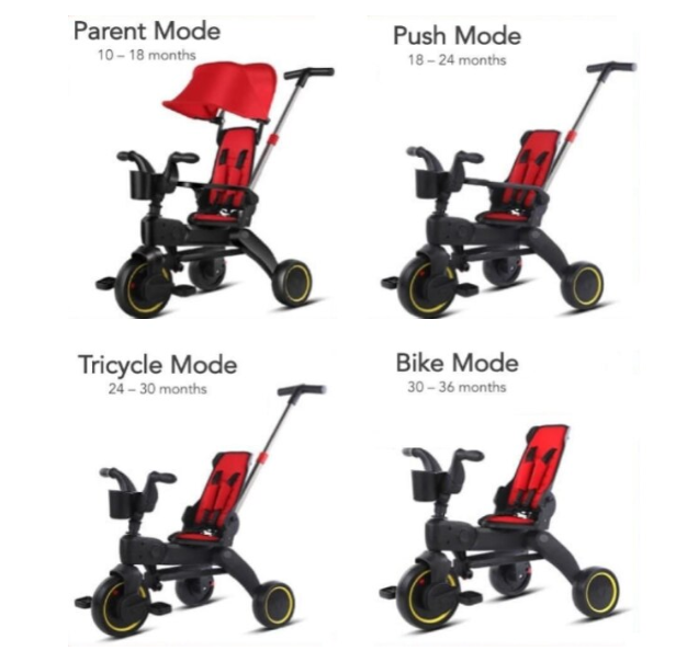 Tricicleta 4IN 1, At Performance, Centura Prindere, Bara Protectie, Piele ecologica, Suport Pahar, Pedale Detasabile, 6 luni+, Rosu / Negru