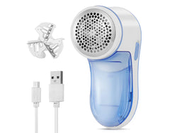 Aparat de curatat scame, AT PERFORMANCE®, 8800 rotatii/min, cutit cu 3 lame din inox, USB, Alb/Albastru