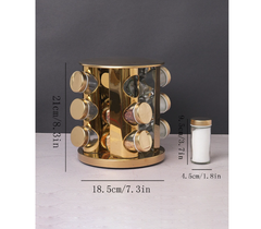 Set 12 recipiente, At Performance, pentru condimente, cu suport inox rotativ, auriu