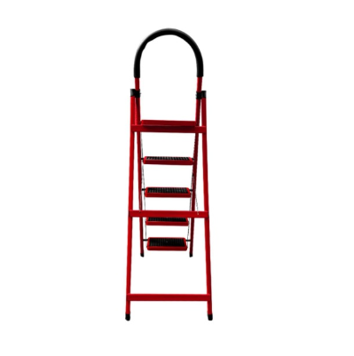 Scara Pliabila cu 5 Trepte Late, At Performance, Metalica, Maxim 150 Kg, Picioare Antialunecare, Rosu-Negru