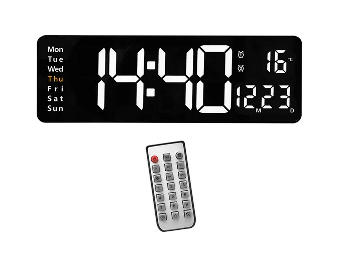 Ceas digital de perete, AT PERFORMANCE®, afisaj alb, data si temperatura