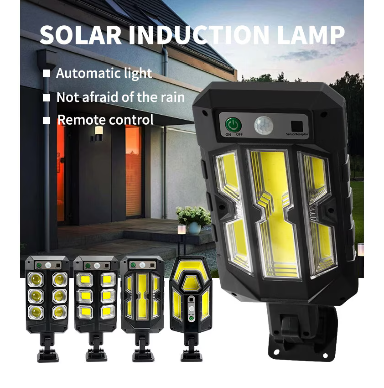 Lampa solara LED, AT PERFORMANCE, 3W, 3 moduri iluminare, Senzor miscare, Telecomanda, Negru