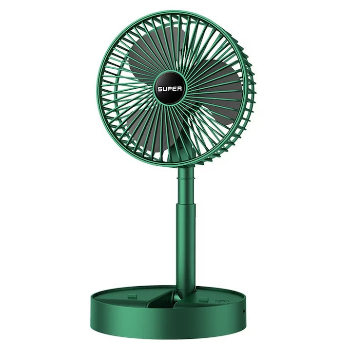 Ventilator portabil telescopic cu 3 viteze AT PERFORMANCE®, USB, silențios, montabil pe perete sau masă – Verde, reglabil 180°, compact pentru birou, camping și călătorii