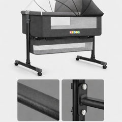 Pătuț Reglabil 6 în 1 AT PERFORMANCE® pentru Bebe – Leagăn, Pătuț de Călătorie, Coș Depozitare, Plasă Țânțari, Saltea Moale, Roți 360°, Gri