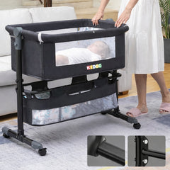 Pătuț Reglabil 6 în 1 AT PERFORMANCE® pentru Bebe – Leagăn, Pătuț de Călătorie, Coș Depozitare, Plasă Țânțari, Saltea Moale, Roți 360°, Gri