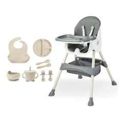 Pachet Promoțional Scaun Multifuncțional 4 în 1 KIDOO pentru Copii, Reglabil pe Înălțime și Înclinare, Design Modern și Portabil, Culoare Crem + Cadou Set 8 Piese Silicon pentru Hrănire Bebeluși