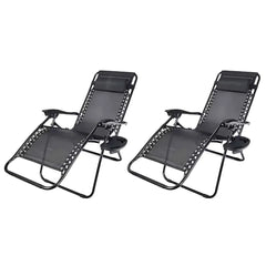 Set 2 Scaune Șezlonguri Portabile AT PERFORMANCE®, de Lux, Modern, Scaun Reclinabil, Pliabil pentru Plajă și Grădină, cu Suport pentru Pahare