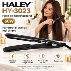 Placă de Îndreptat Părul HALEY HY-3023, 60W, Încălzire Rapidă, Modelare de Lungă Durată, Design Unic, Hair Straightener
