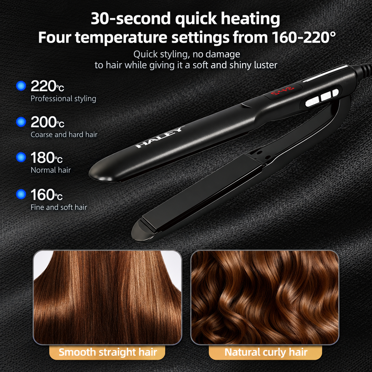 Placă de Îndreptat Părul HALEY HY-3023, 60W, Încălzire Rapidă, Modelare de Lungă Durată, Design Unic, Hair Straightener