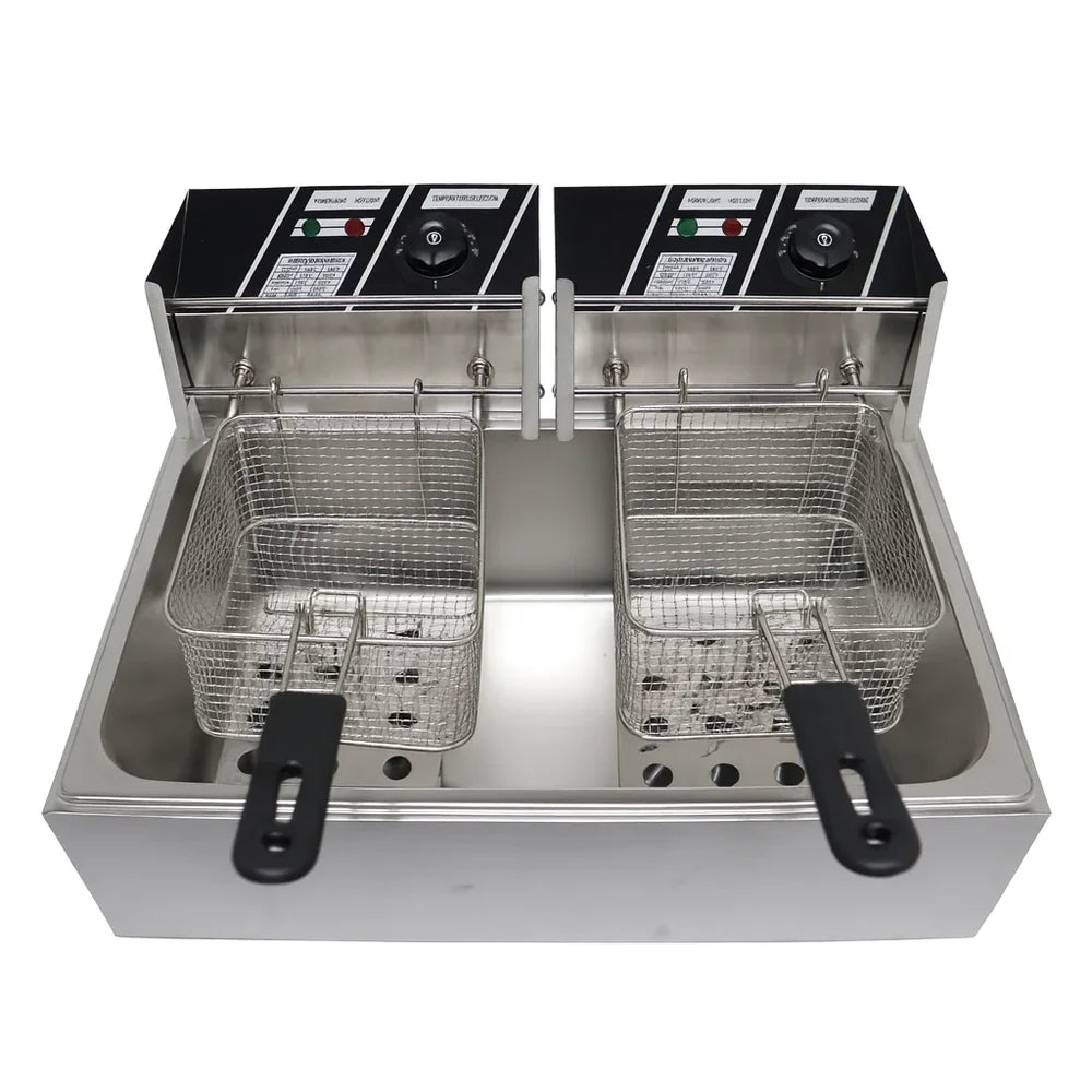 Friteuză Electrică Profesională Dublă AT Performance AT-82, 12L (2×6L, 5000W, Inox)