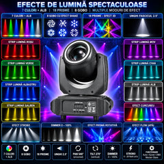 Moving Head LED Small Steeler Abyss – Lyra LED Profesională cu Prismă 18 Fațete, Gobo 8 Modele, Scanner DMX512 14CH, Efect Voice-Activated pentru Club, Disco, Scenă și Evenimente