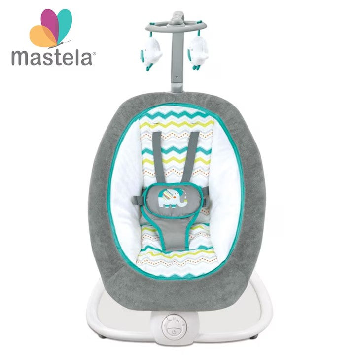 Pachet Bebe 2 în 1: Balansoar cu Vibrații Mastela + Set Diversificare 10 Piese Silicon | Relaxare și Hrănire Sigură