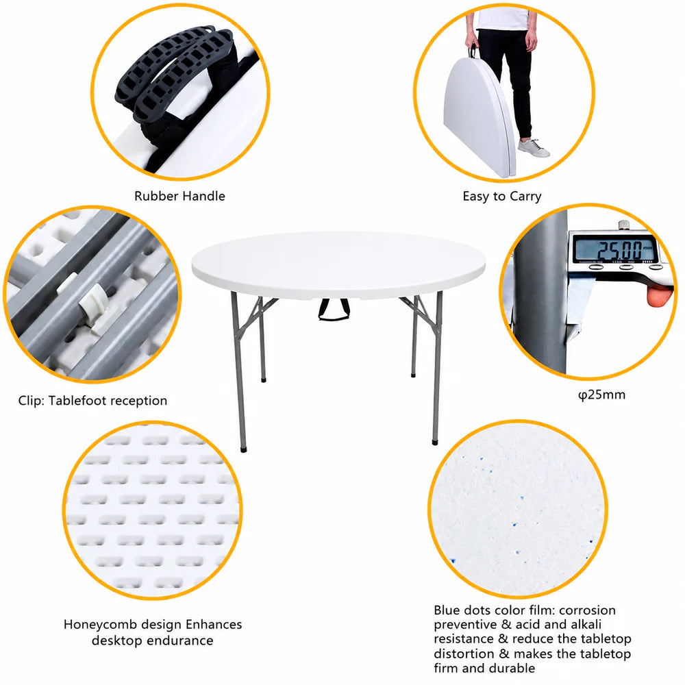 Masă Rotundă Pliabilă AT PERFORMANCE® 150 cm, HDPE Profesional, 400 kg, pentru Evenimente și Catering