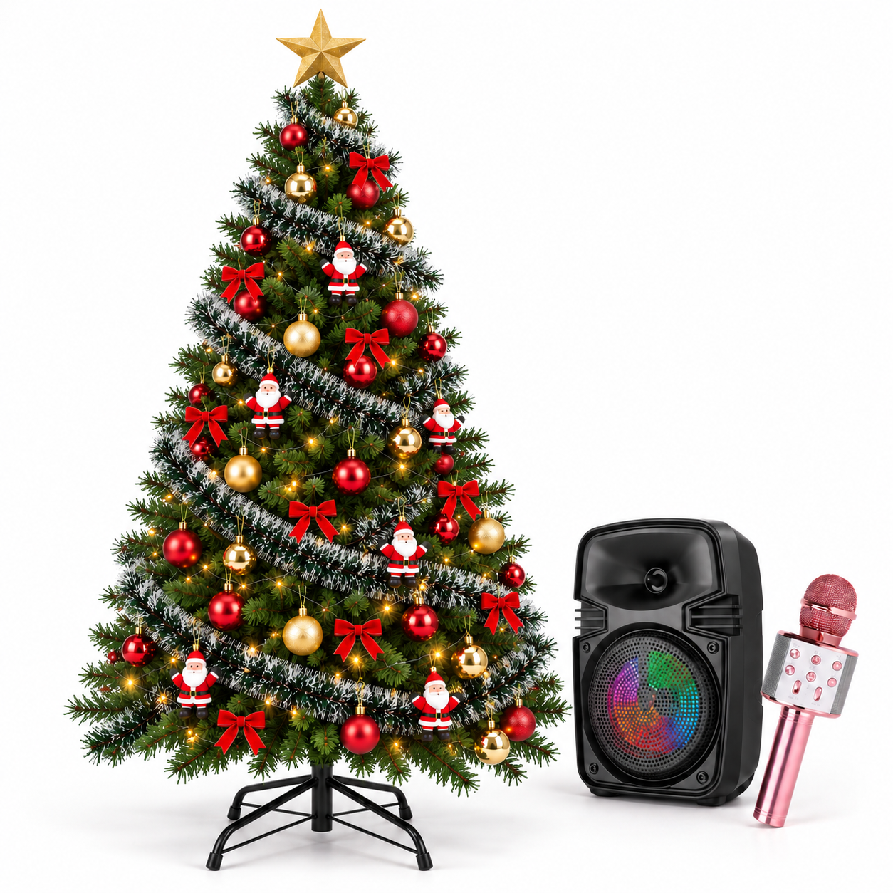 Brad artificial, 1.80 m, complet impodobit plus microfon karaoke si boxa cadou!!
