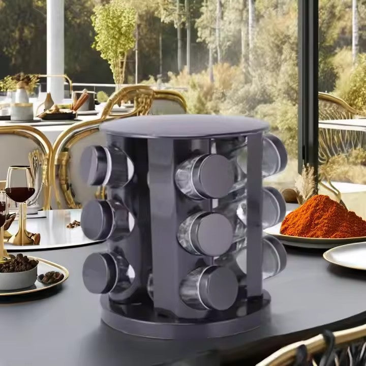 Set 12 recipiente pentru condimente, cu suport, AT PERFORMANCE®, negru