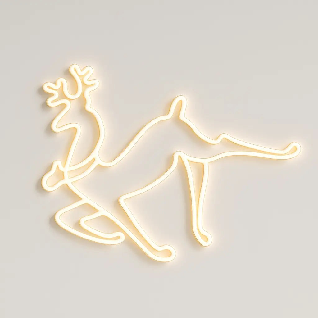 Decoratiune luminoasa Ren de Craciun AT PERFORMANCE®, 2 fete, cu Furtun LED, 57x50x4 cm, Alb cald.