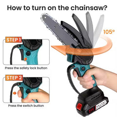 Mini fierastrau electric / mini drujba cu lant pe acumulator AT PERFORMANCE®, 21 V, putere 550 W, lungime lama 6 inch, 2X Lanturi, 2X Baterii