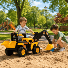 Tractor Excavator Electric Pentru Copii 2-4 Ani, Cu Braț Mobil, Cupă Funcțională, Volan Cu Sunete Și Pedală, Galben