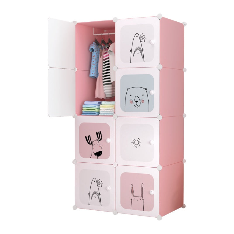 Dulap modular pentru copii, Roz, AT PERFORMANCE®, 8 rafturi Design Colorat cu Desene Jucăușe 🦄🦌🦈🦓