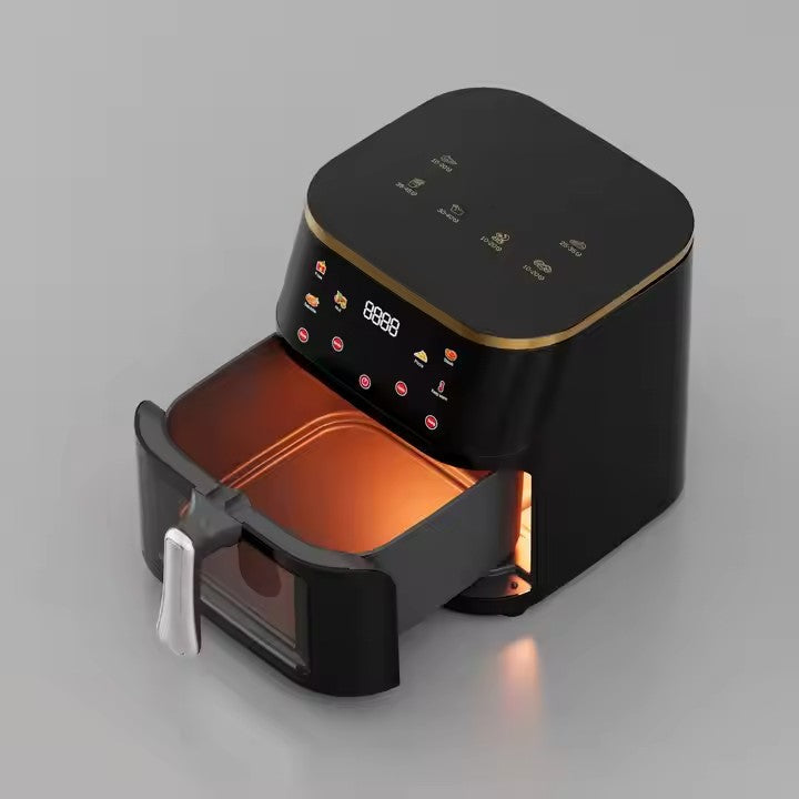 Friteuză cu Aer Cald 10L AT PERFORMANCE® – 2400W, Display Digital Touch, 8 Programe, cu Geam, Neagră + CADOU 50 Hârtii de Copt