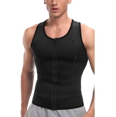 Vesta barbati, efect de sauna pentru slabit, cu fermoar, sustinere spate, negru, Marimea 3XL
