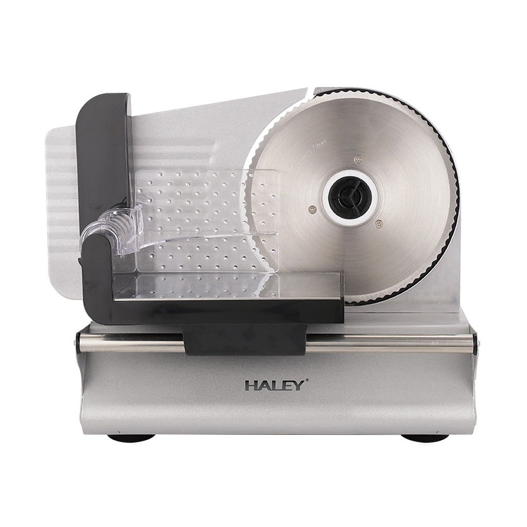 Feliator Electric de Alimente HALEY® HY-1329, Putere Maximă 800W, Lamă din Oțel Inoxidabil de 190 mm, Grosime de Tăiere Reglabilă 0–15 mm, Carcasă din Aluminiu Turnat, Protecție pentru Degete, Împingător Transparent cu Protecție