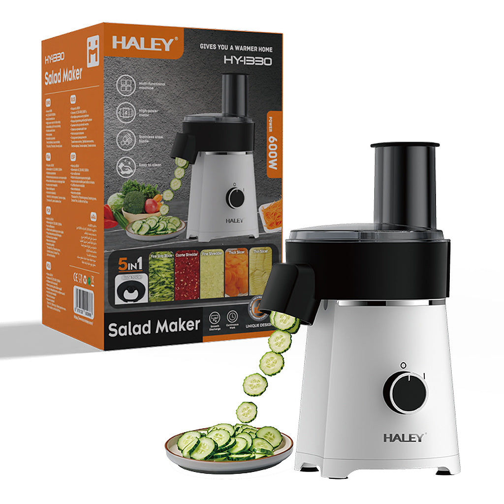 Răzătoare Electrică Multifuncțională HALEY® HY-1330, 600W, 5 Accesorii de Tăiere, Feliere și Răzuire, Lame din Oțel Inoxidabil, Motor Puternic, Componente Detașabile, Bază Antialunecare