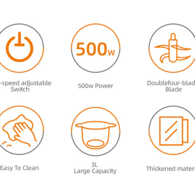 Tocător de alimente Haley HY-1238 – Putere de 500W și vas de 3L din inox pentru tocare eficientă