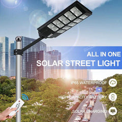 Lampă Solară LED HNY 1000W cu Panou Fotovoltaic, Telecomandă, Suport de Montaj, Senzor de Lumină, IP65, 6500K