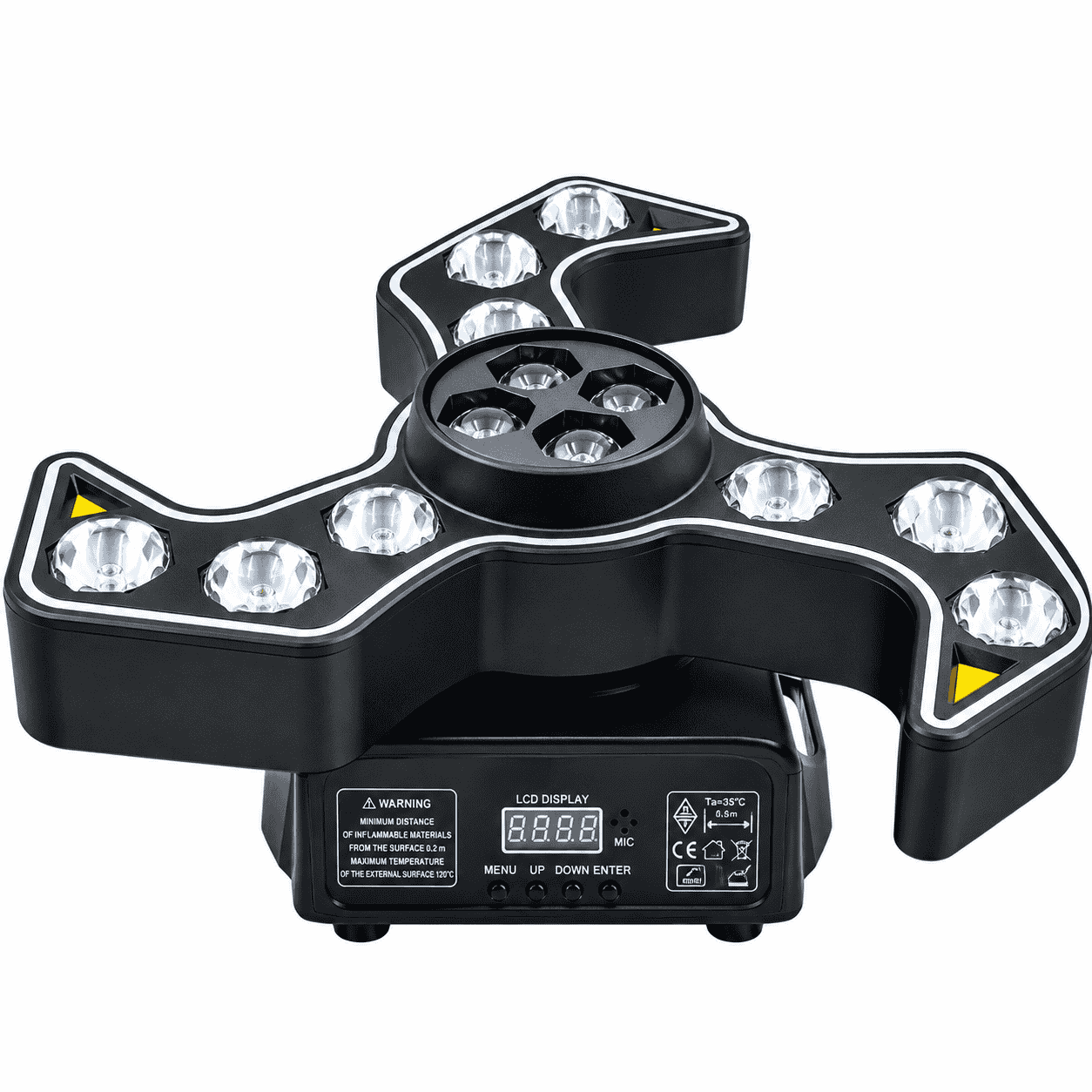 Moving Head LED Full Moon Simitar 120W – 4 LED-uri RGBW 4-în-1, 17/55 Canale DMX512, Pan/Tilt, Strobe, Dimmer, Control DMX, Auto, Master-Slave și Sound Control