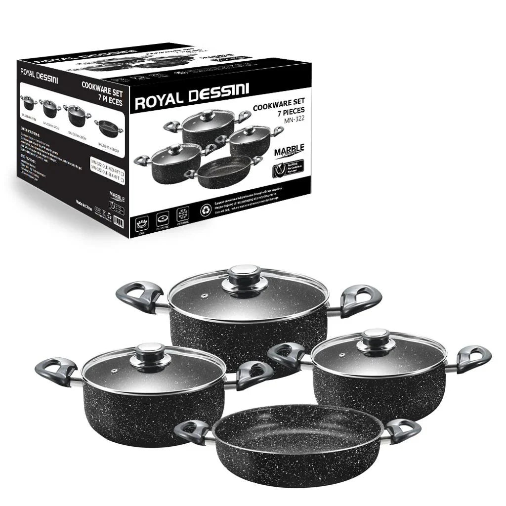 Set Oale Granit Antiaderent AT Performance Royal MN-322, 7 Piese, Marble Non-Stick