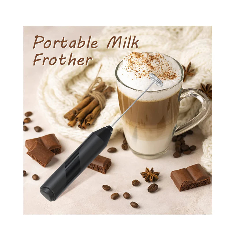 Mixer spuma lapte, At Performance, Electric cu baterie, bauturi calde/reci, maner izolat termic, otel inoxidabil, Pentru latte, ciocolata calda, cappuccino, frappe, usor de folosit cu suport metalic